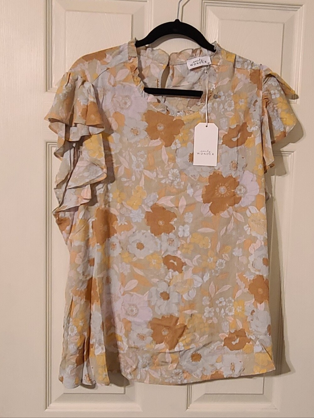 Emily Wonder Floral Ruffle Sleeve Top - 1x